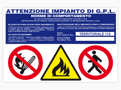 Cartello per serbatoio Gpl - GDM 10, GDR 10 - Antinfortunistica GPL